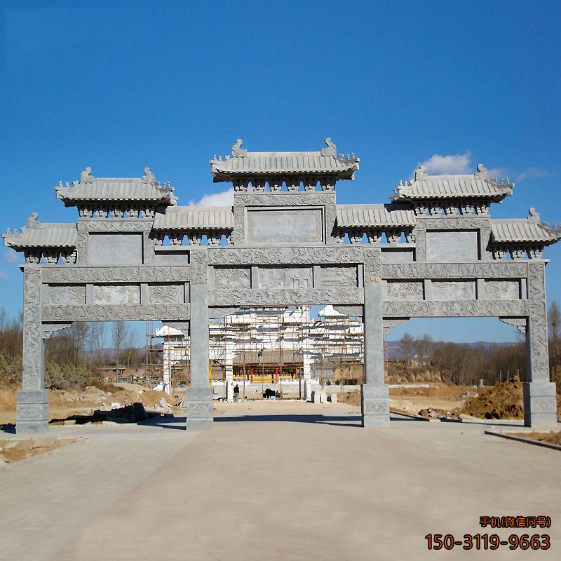 公園景區門(mén)口牌樓_青石花崗巖雕刻牌樓雕塑