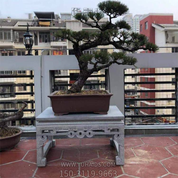 花崗巖雕刻鏤空中式陽(yáng)臺盆景綠植花架雕塑擺件