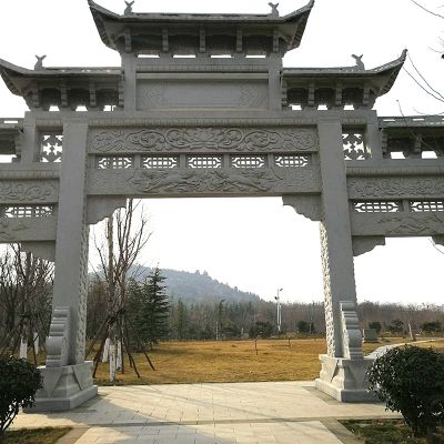 景區公園廣場(chǎng)青石仿古三門(mén)石雕牌坊