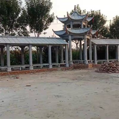 大理石雕刻仿古建筑長(cháng)廊涼亭公園擺件