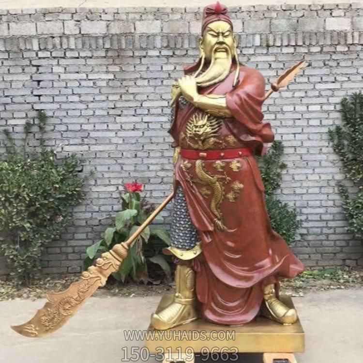 寺廟供奉玻璃鋼仿銅關(guān)公武財神站立神像雕塑