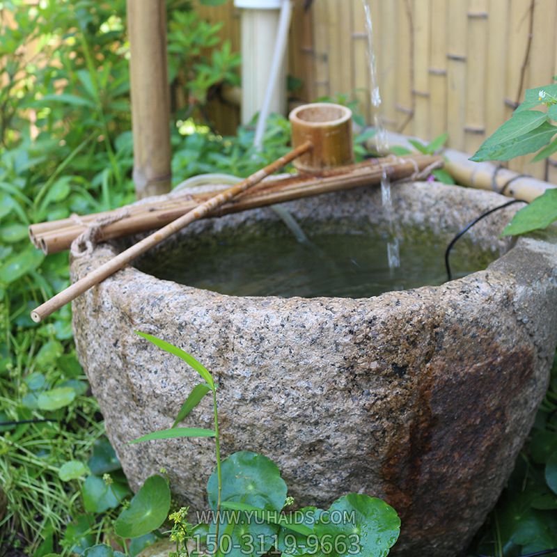 水缸造景擺件流水庭院景觀日式石缽戶外噴泉石槽魚(yú)缸雕塑