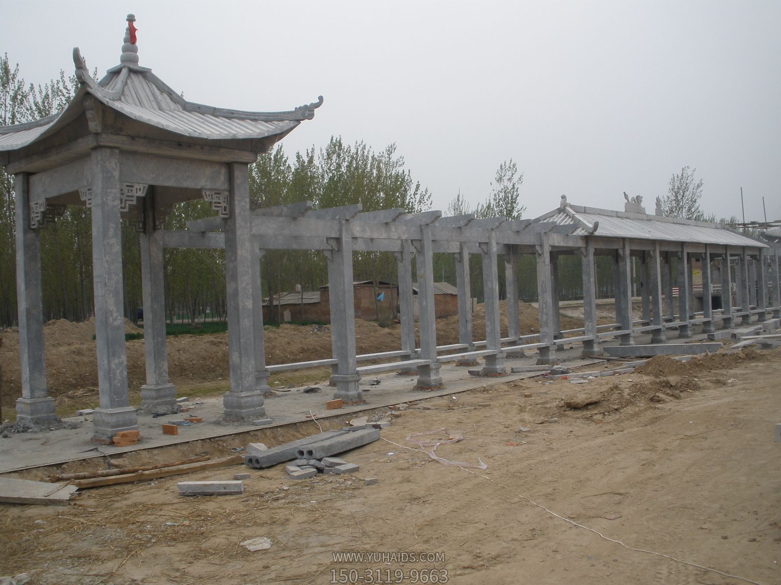 公園戶(hù)外長(cháng)廊青石仿古建涼亭裝飾擺件雕塑