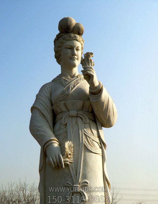 十二花神之十二月水仙花梁玉清漢白玉古代美女雕像雕塑