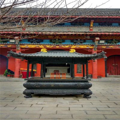 景區寺廟戶(hù)外擺放鑄銅長(cháng)形香爐雕塑