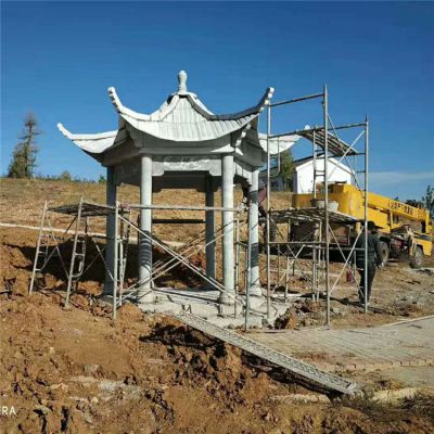 公園戶(hù)外草坪擺放漢白玉仿古建筑涼亭