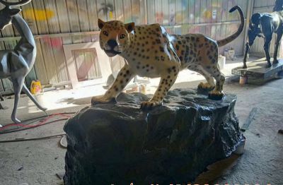 動物園黃色仿真金錢豹不銹鋼噴漆烤漆雕塑