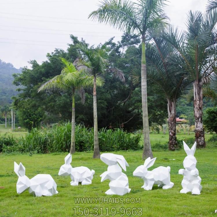 不銹鋼幾何抽象園林景觀(guān)兔子雕塑