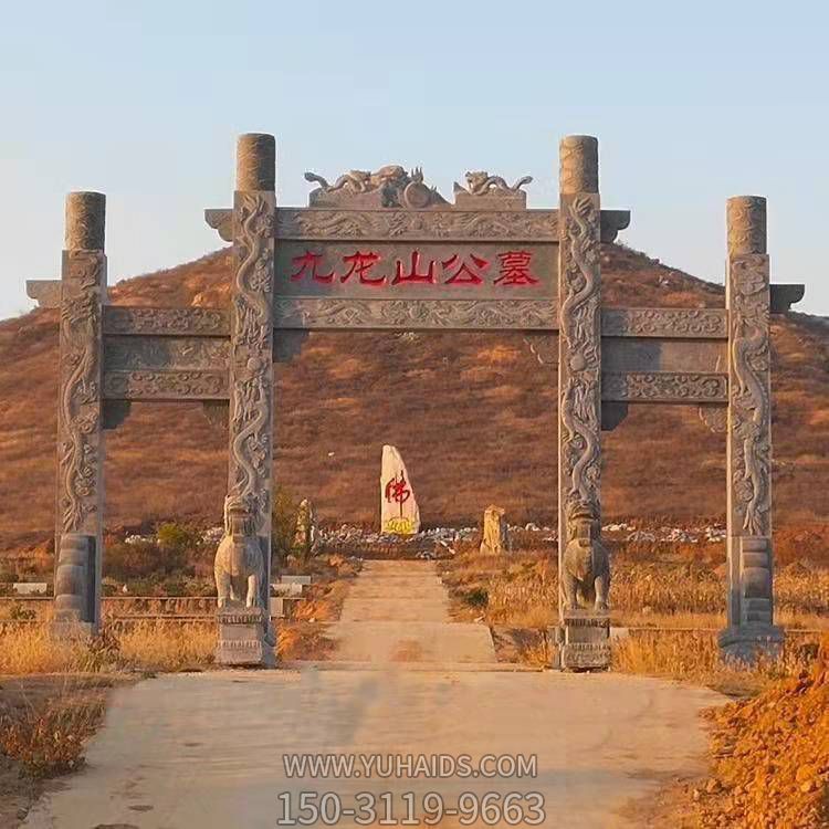 寺廟門(mén)口大型大理石石雕仿古古建筑牌坊雕塑