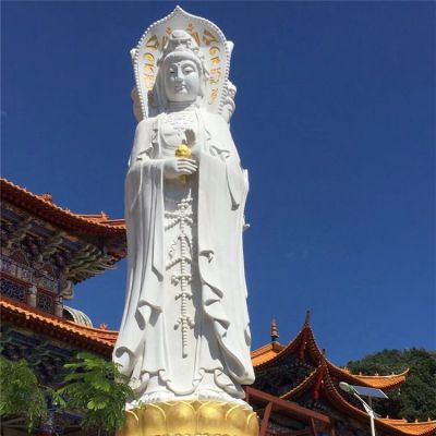 大型石雕三面觀(guān)音漢白玉佛像寺院戶(hù)外石雕