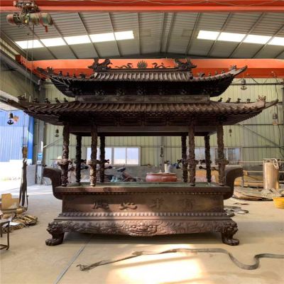 仿古建筑長(cháng)形八龍浮雕鑄銅景區寺院香爐雕塑