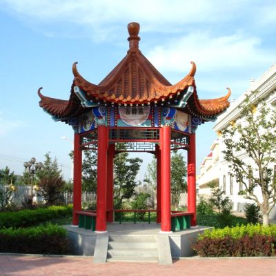 景區(qū)公園擺放仿古建筑彩繪琉璃瓦休閑涼亭