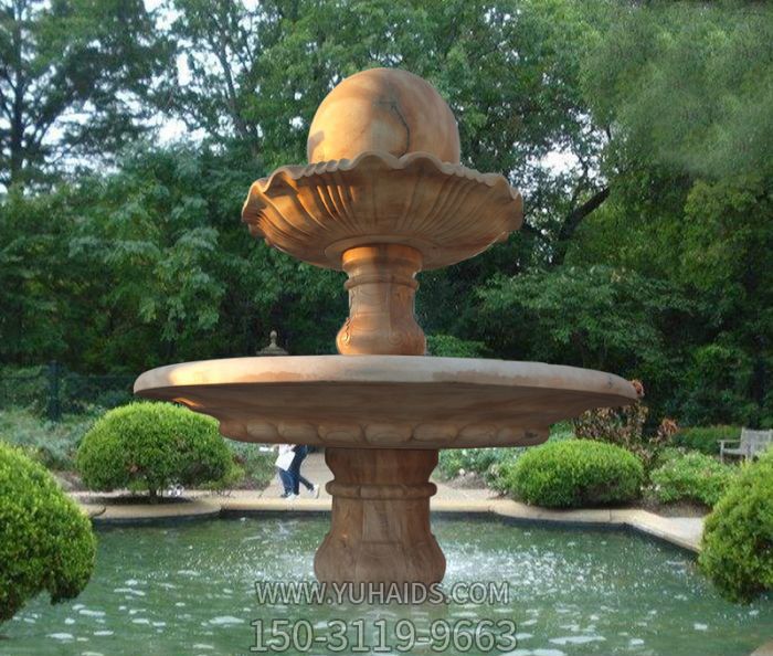 公園景觀晚霞紅雙層風(fēng)水球噴泉石雕雕塑