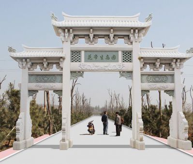 生態(tài)園景區大理石三門(mén)牌坊浮雕擺件