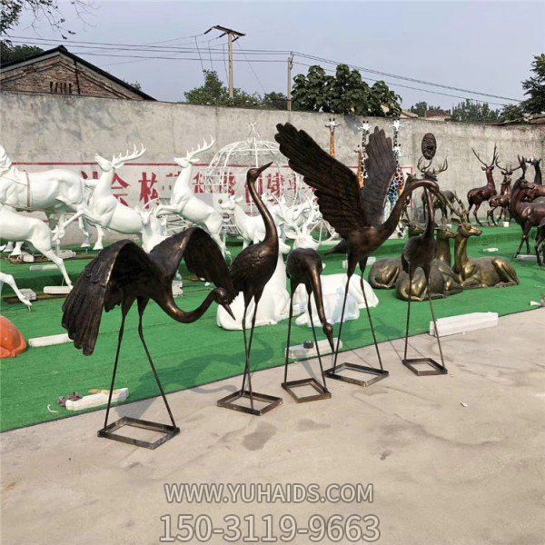 園林公園仿銅玻璃鋼動物仙鶴雕塑