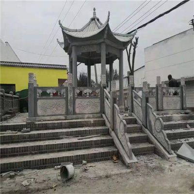 農村文化廣場(chǎng)擺放青石仿古建筑六角涼亭