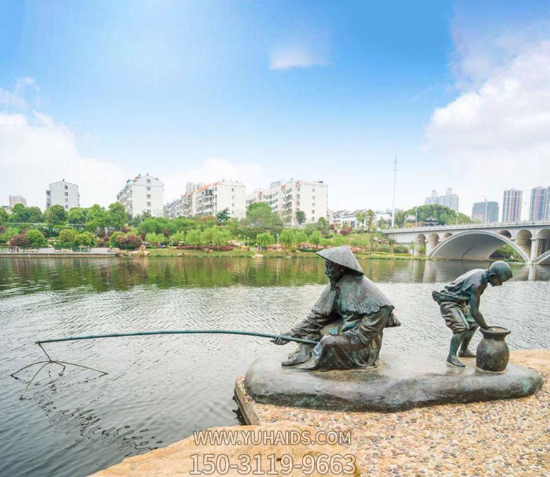 鑄造漁翁釣魚(yú)公園景觀青銅雕塑