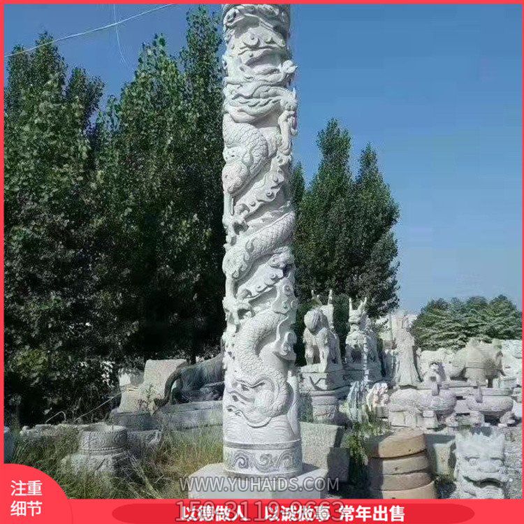 花崗巖石龍柱寺廟廣場(chǎng)石雕華表柱雕塑