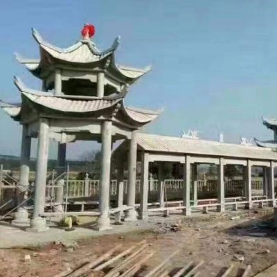 公園戶(hù)外擺放青石仿古長(cháng)廊石涼亭雕塑