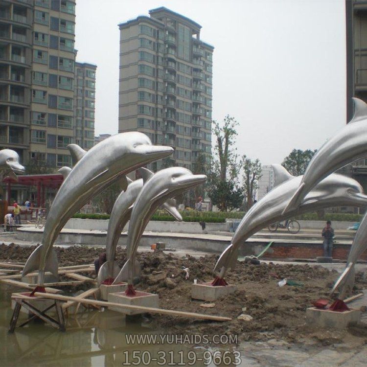 鏡面海洋動(dòng)物雕塑戶(hù)外城市擺件 園林景觀(guān)小品海豚不銹鋼雕塑