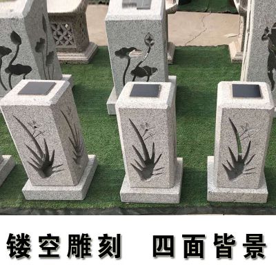 柱頭燈太陽(yáng)能石燈籠鏤空雕刻現代風(fēng)大理石別墅庭院擺件草坪燈