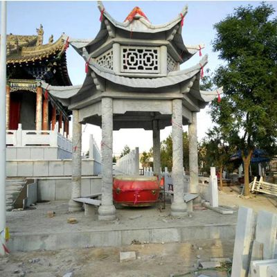 寺院擺放青石浮雕二層古建景觀(guān)涼亭