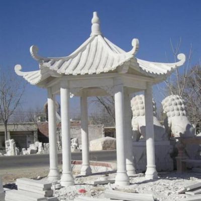 漢白玉石雕仿古建筑六角休閑園林景觀(guān)雕塑