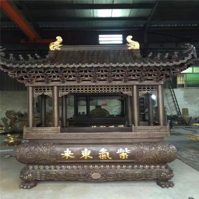 紫銅八龍柱浮雕長(cháng)形寺廟宗祠香爐