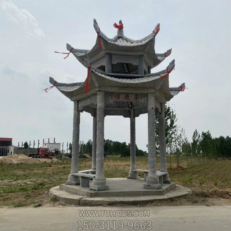 戶外景區(qū)雙層石涼亭 公園景觀石雕六角涼亭雕塑