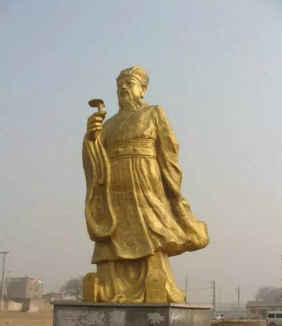 醫學(xué)院廣場(chǎng)站姿拿藥名醫李時(shí)珍鍍金玻璃鋼雕塑