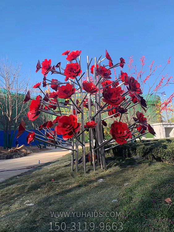 戶(hù)外廣場(chǎng)大型不銹鋼彩繪玫瑰花景觀(guān)擺件雕塑