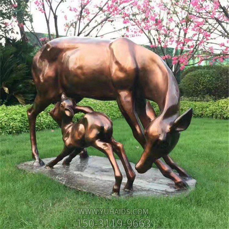 玻璃鋼仿銅鹿動(dòng)物雕塑花園草地擺件