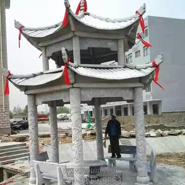 公園小區(qū)擺放雙層花崗巖六角涼亭長(zhǎng)廊 雕塑