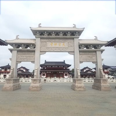 景區三門(mén)牌坊  大理石浮雕古建筑石雕門(mén)樓