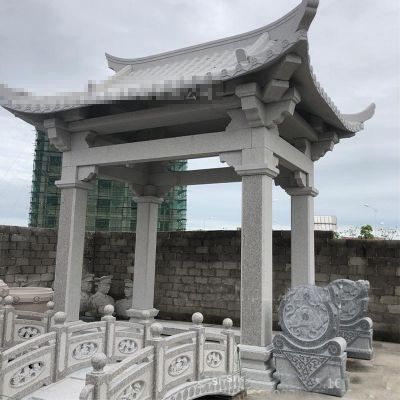 寺院景區戶(hù)外擺放芝麻灰古建斗拱涼亭雕塑