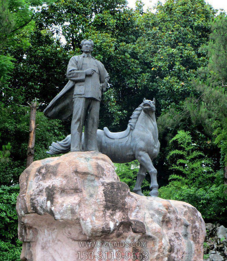 公園毛主席和馬景觀(guān)銅雕毛澤東雕塑