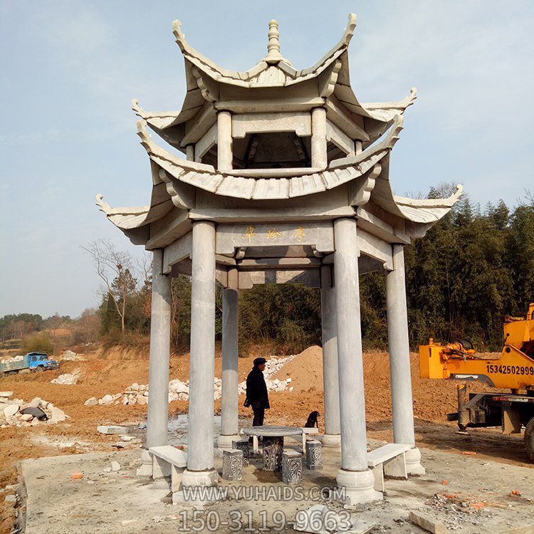 公園戶外大理石石雕園林景觀雙層六角涼亭雕塑