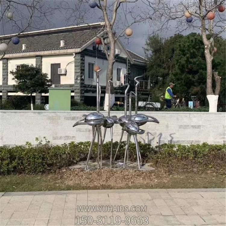 不銹鋼拋光鏡面抽象火烈鳥(niǎo)景區公園草坪擺件雕塑