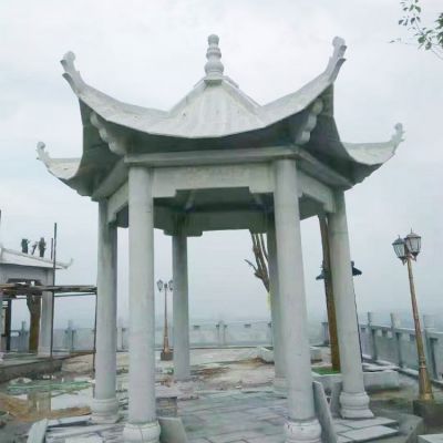 公園休閑創(chuàng  )意石雕六角涼亭雕塑