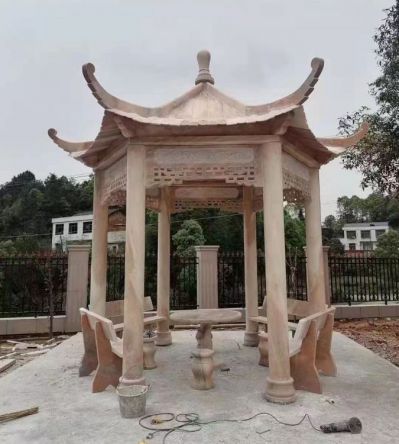 石材長(cháng)廊公園別墅中式庭院欄桿六角亭雕塑