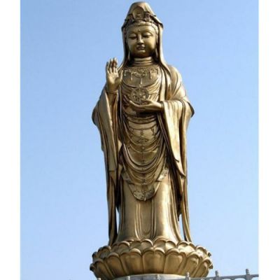 戶(hù)外寺廟型鑄銅噴金滴水觀(guān)音雕塑