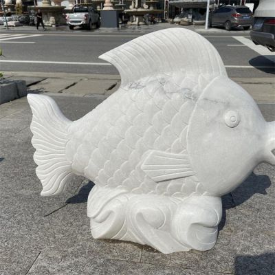 戶(hù)外噴泉水景擺件大理石石雕魚(yú)雕塑