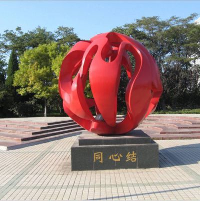 廣場(chǎng)戶外不銹鋼紅色鏤空球雕塑