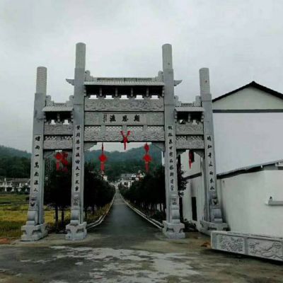 景區村入口擺放青石仿古建簡(jiǎn)易門(mén)樓牌坊雕塑擺件