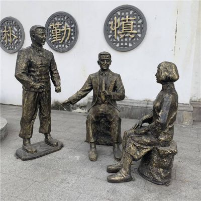 玻璃鋼仿銅人物景觀(guān)戶(hù)外園林交談的情景小品