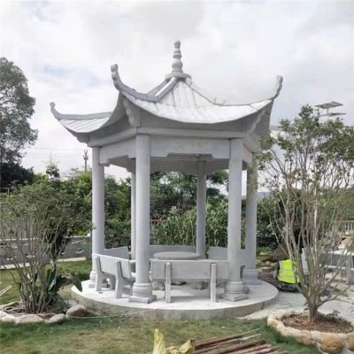 大理石仿古建筑公園戶(hù)外六角涼亭雕塑擺件