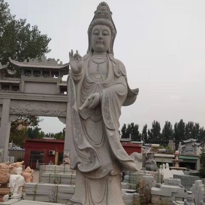 宗教寺廟景區景點(diǎn)大型大理石砂石石雕滴水觀(guān)音雕塑