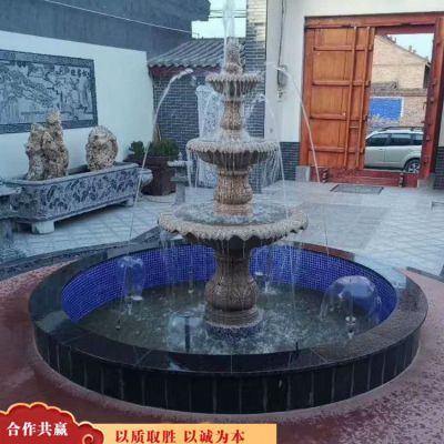 景觀(guān)歐式流水泉擺件公園花崗巖石雕噴泉雕塑