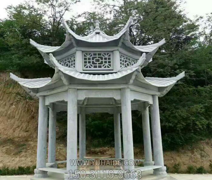 景點(diǎn)大理石鏤空雙層寶頂休息區(qū)涼亭座椅雕塑