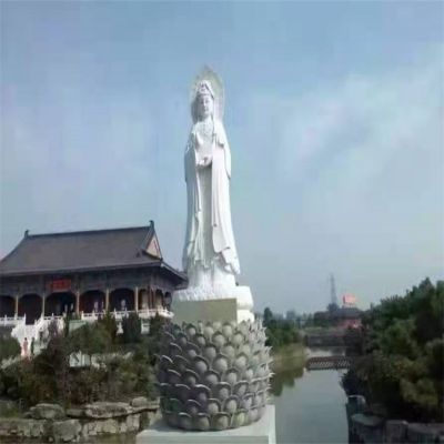 漢白玉雕刻觀(guān)音神像景點(diǎn)戶(hù)外擺放雕塑